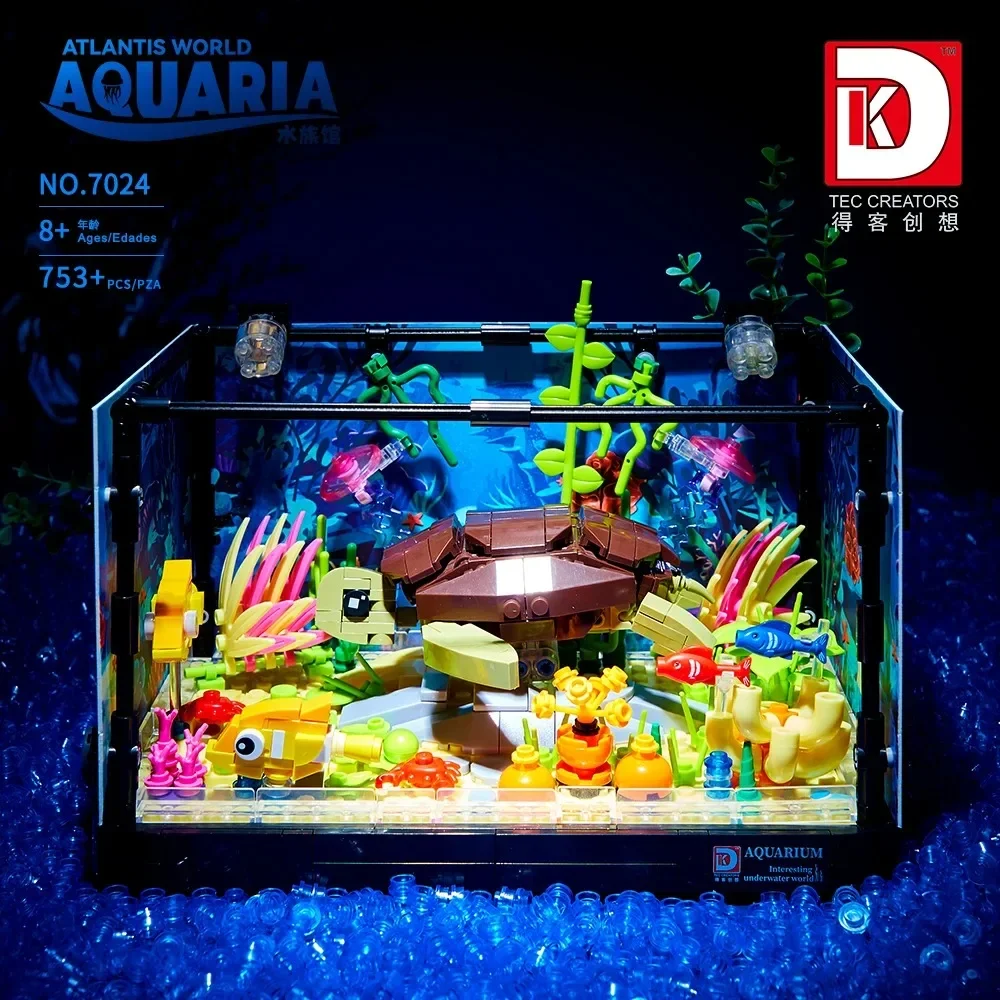 

750PCS Creative Atlantis World Aquaria Fishing Tank Building Blocks Clownfish Turtle Seahorse Assemble Bricks Toys Gift For Kids