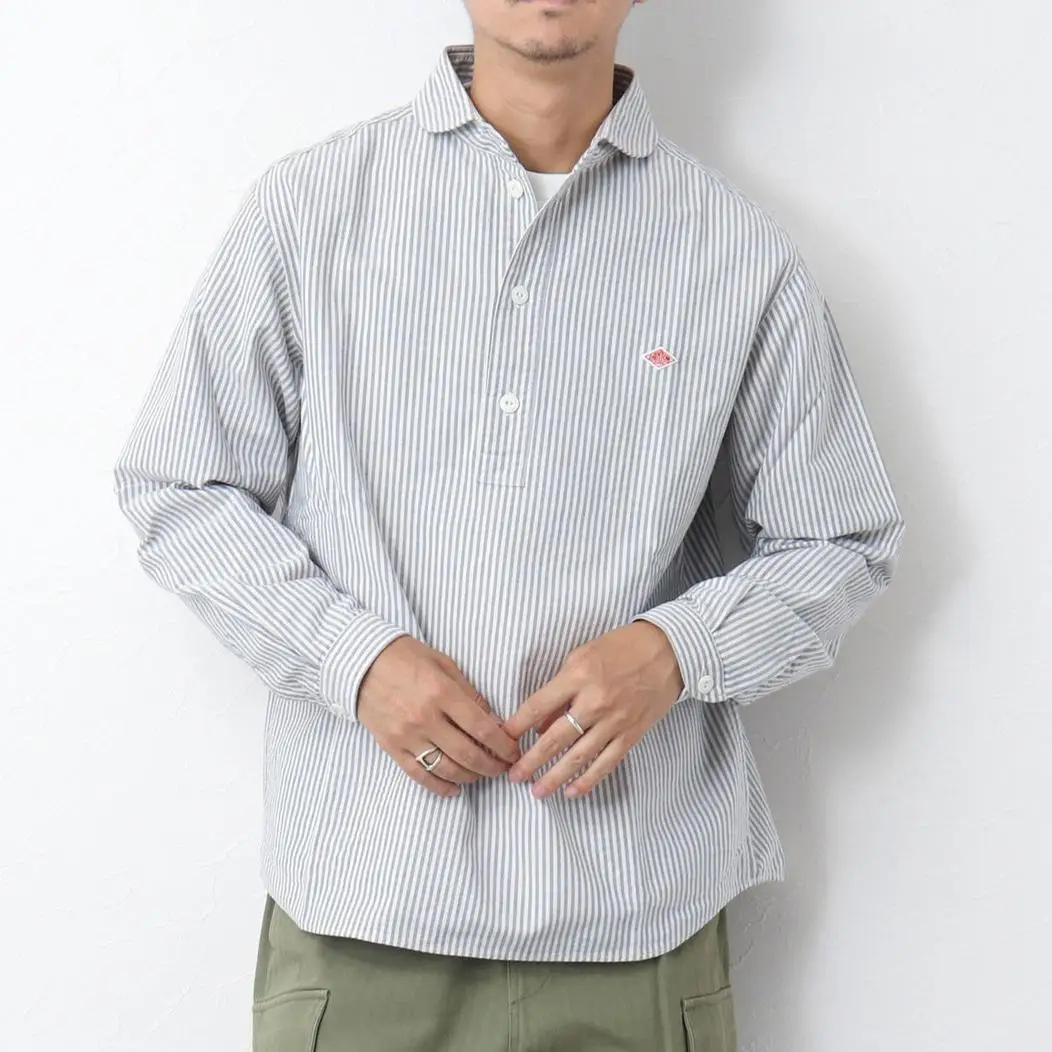 

DANTON pullover lapel pure cotton Japanese casual striped shirt