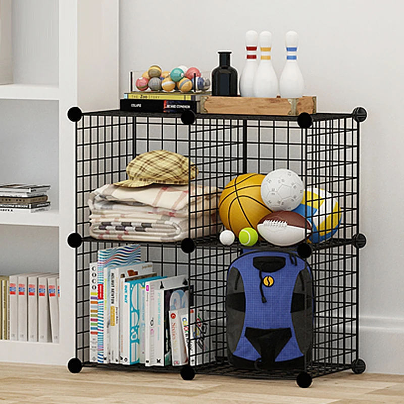 Multifunctional Black Metal 35x35cm Mesh Combination Storage DIY Cube Wardrobe and Modular Shelf Net Wire Mesh Shelf