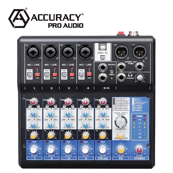 Accuracy Pro Audio MG06XDSP 6 Channels Audio Mixer USB Recorder