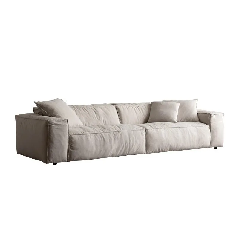 Foshan factory wabi-**** wind linen fabric sofa small apartment living room tofu block three-person straight row down sofa