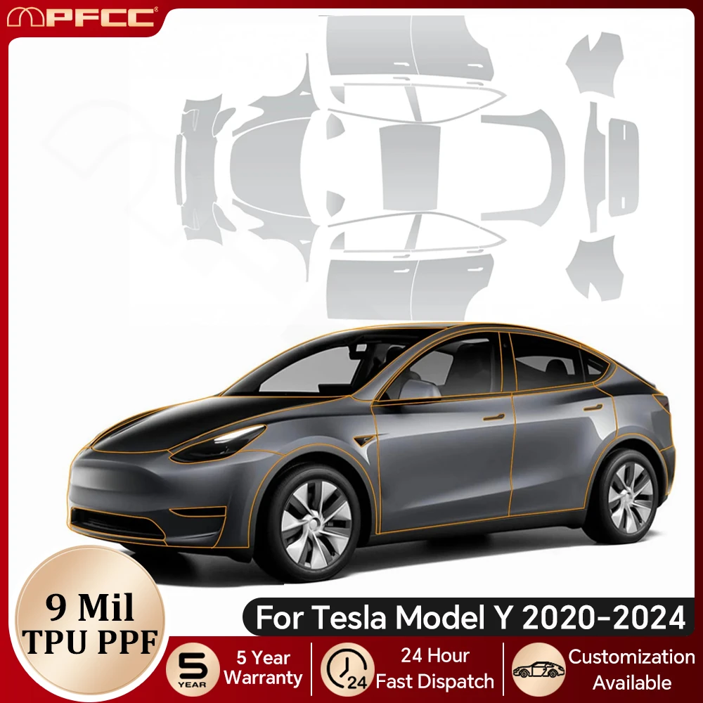 

For Tesla Model Y 2020-2024 9Mil TPU Anti-scratch Resistant Paint Protection Film Pre-cut PPF Clear Bra Invisible Car Accessorie