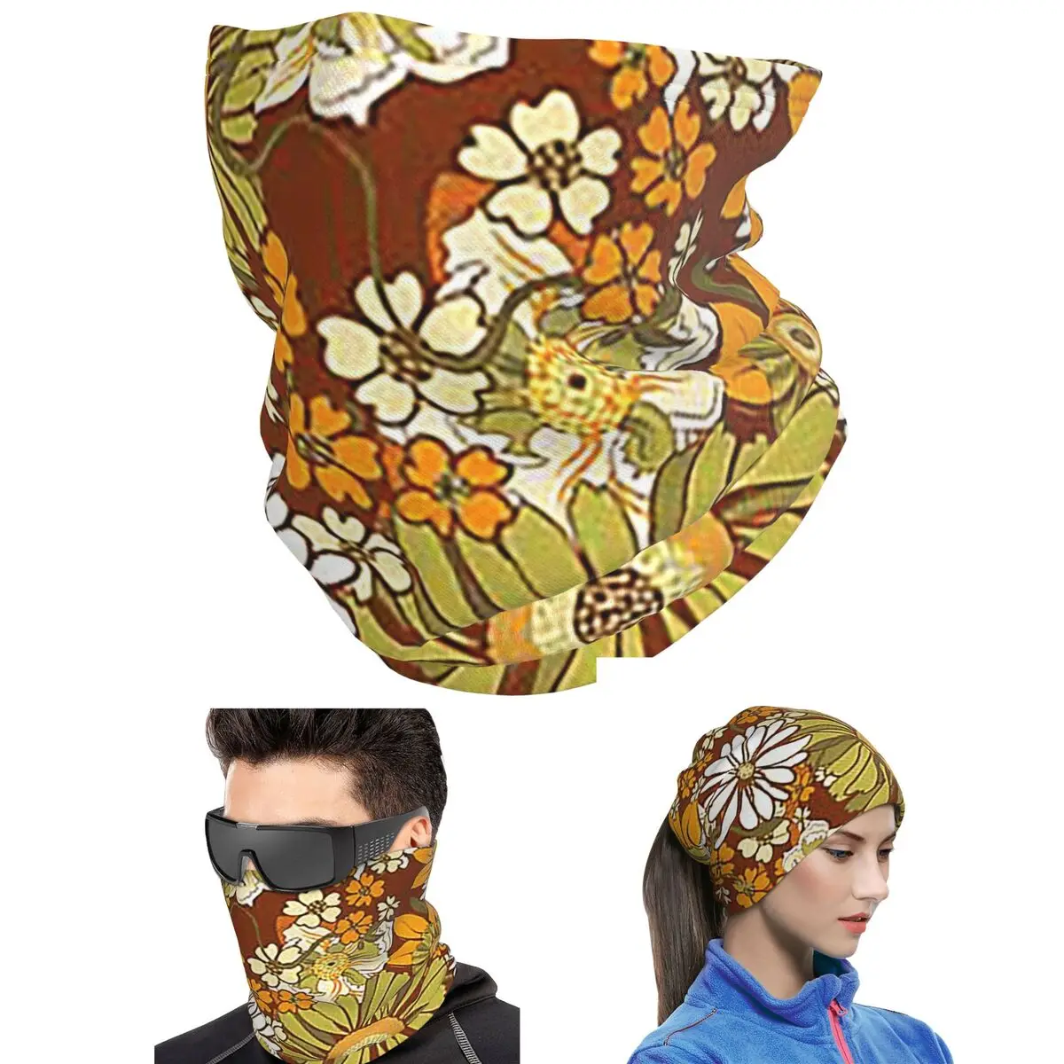 70s Retro Vintage Flower Power Pattern Boho Bandana Neck Cover Printed Mask Scarf Hiking Fishing Cycling Scarf Adult All Season