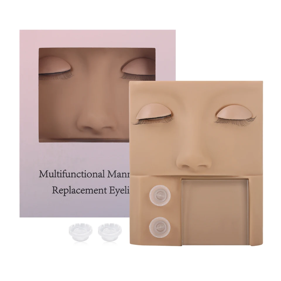 3D Reusable Silicone Training Face with Replacement Eyelids Glass Pad Glue Holders Tattoo Practice Mannequin Kit Makeup Tool