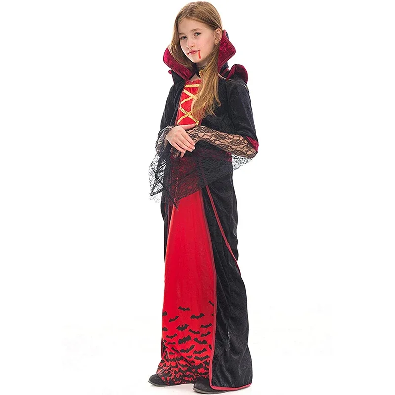 Medieval Royal Vampire Costume for Girls Deluxe Set Halloween Gothic Victorian Vampiress Queen Dress Up Party