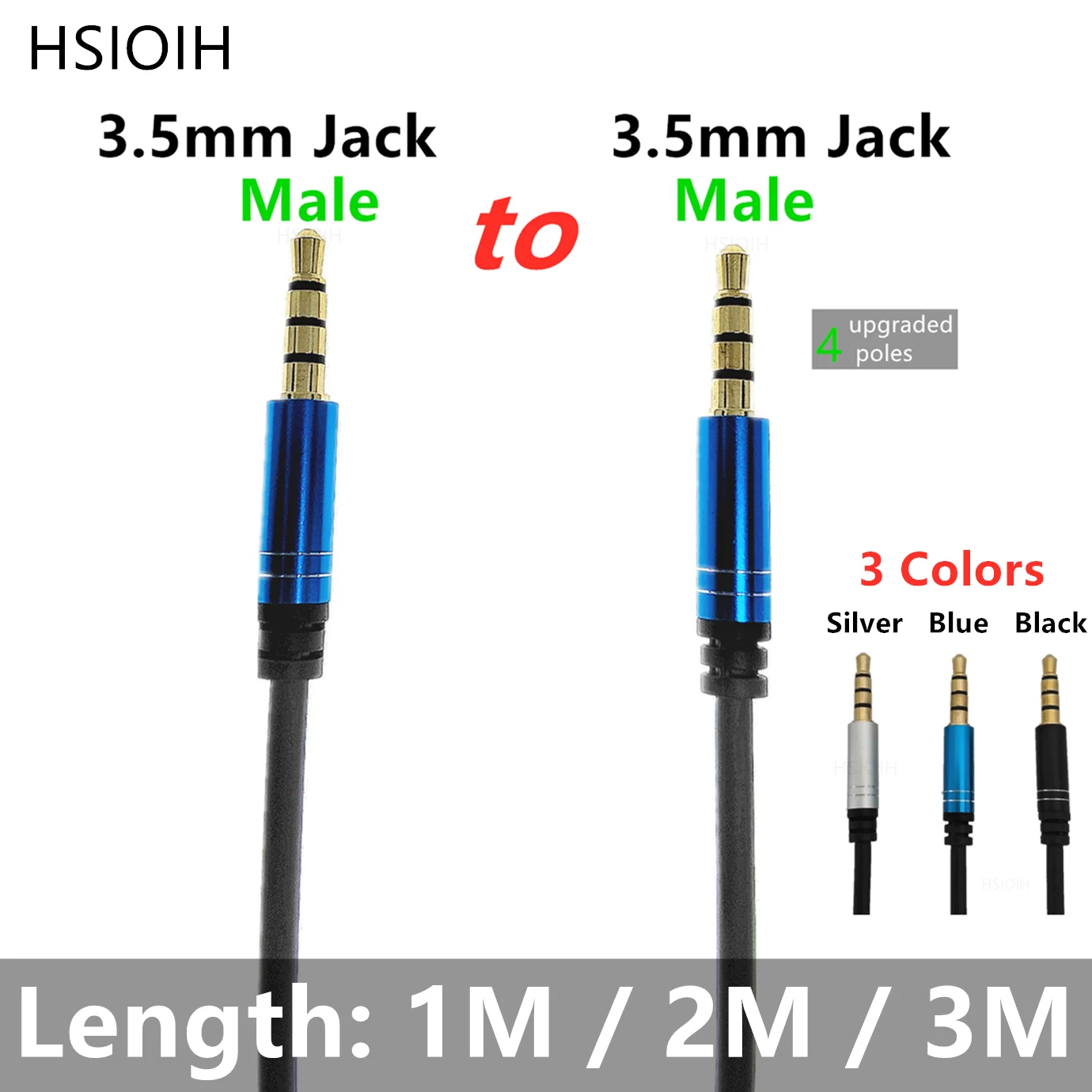 4 Pole Jack 3.5 to 3.5mm Audio Cable Male to Male Stereo Aux Cable for Car Headphone Speaker 3.5mm Aux Cable 1M 2M 3M