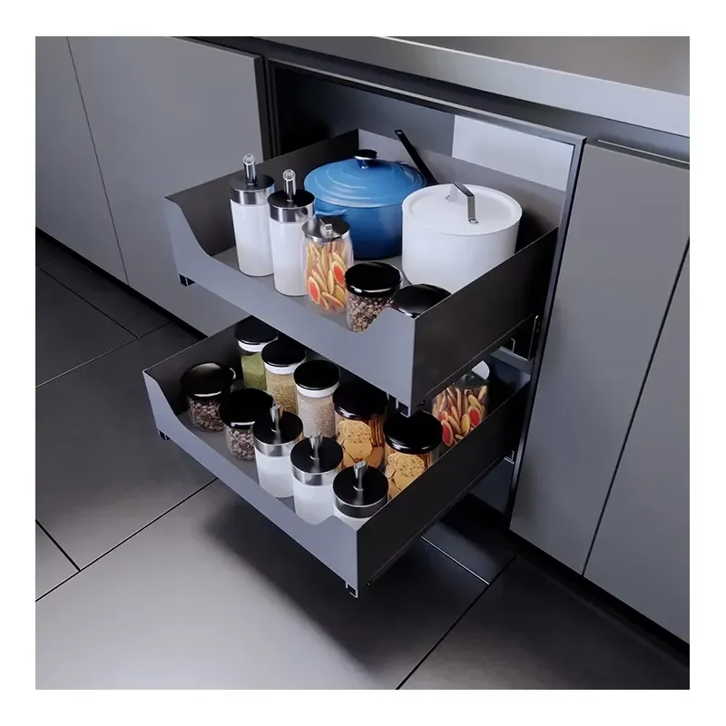 Modern Kitchen Cabinet Pull Out Drawer Basket Metal Wire Storage Organizer With Soft Close Slides Double Layer Waterproof