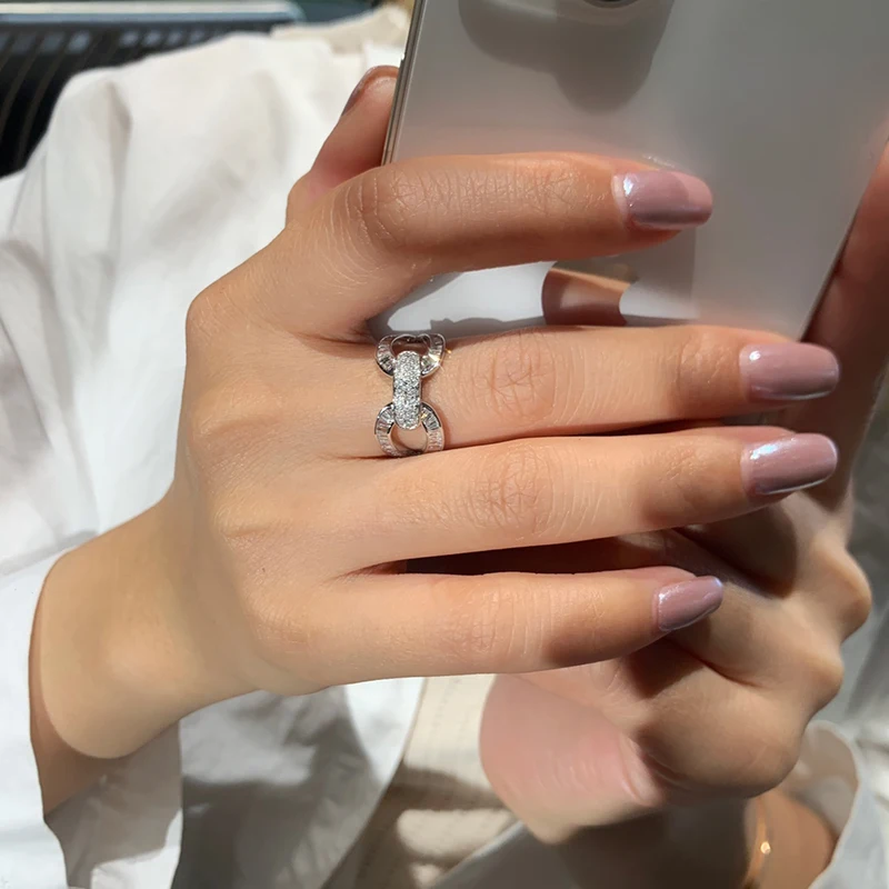 KUGG 100% Anelli in oro bianco 18 carati Design a catena di moda Anello di fidanzamento con vero diamante naturale da 0,70 carati per gioielleria raffinata da donna