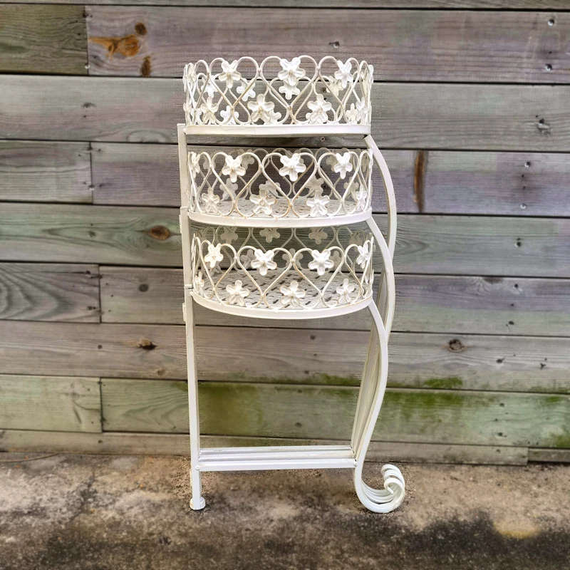 indoor and outdoor home decoration tall flower pot stand 3-layer foldable rotating metal plant stand