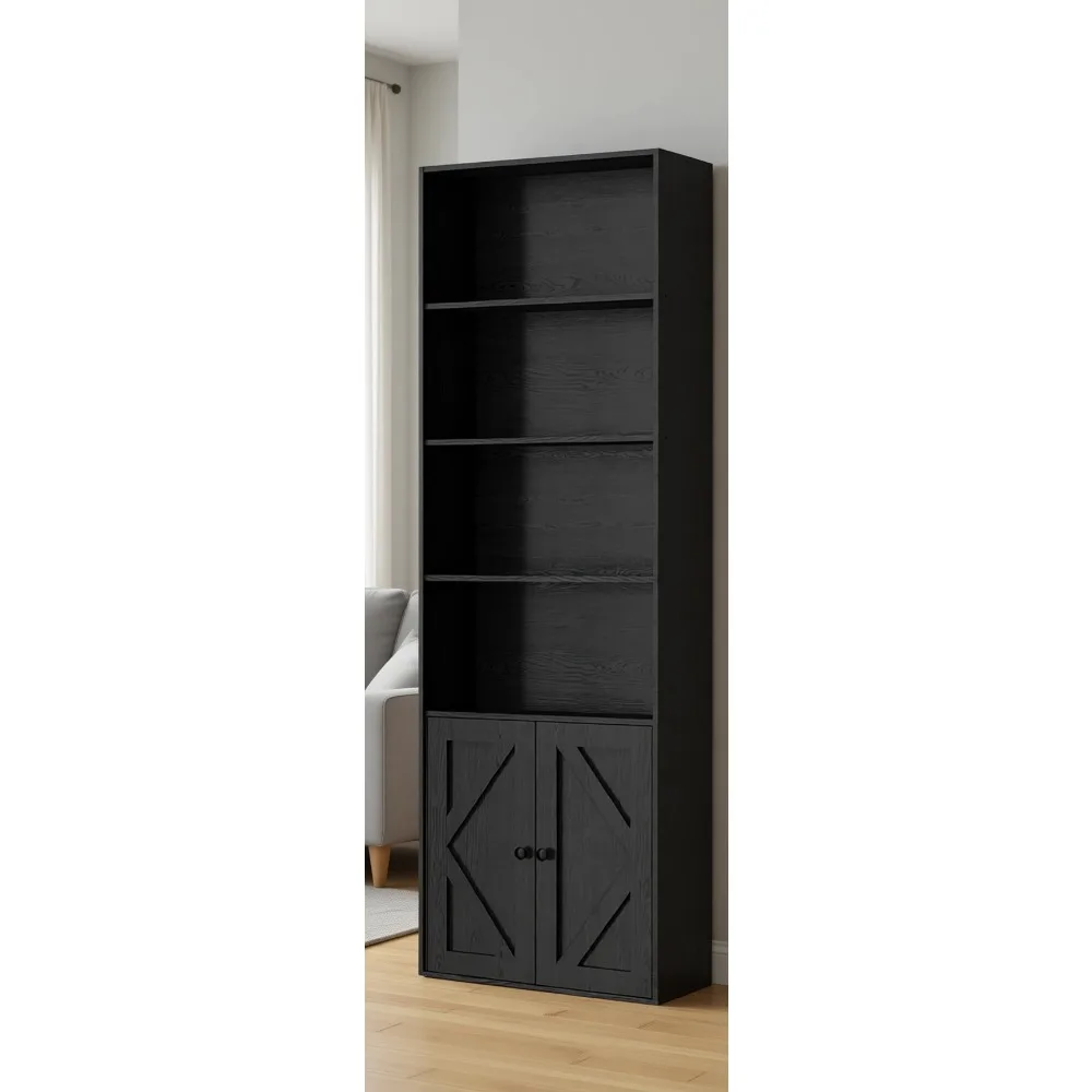 6-Tier Floor Bookcase with 2 Bottom Doors, Storage Cabinet for Home Office, Living Room, Bedroom