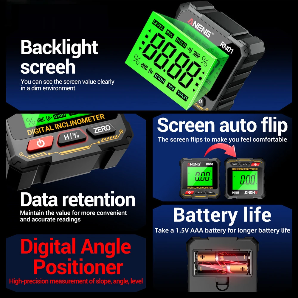 مقياس زاوية المستوى الرقمي 0 ~ 360 ° LCD الإلكترونية المنقلة الميل الصغير قاعدة مغناطيسية شطبة المنقلة أداة قياس #2