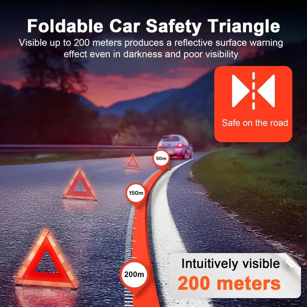 Folding Vehicle Tripod Emergency Warning Triangle Stand 45cm Side Length Night Visibility Reflective Tripod Metal Car Bracket