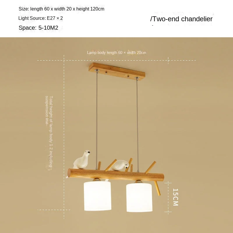 Japanese household solid wood restaurant chandelier Nordic simple dining room bar personality log wind led bird lamp