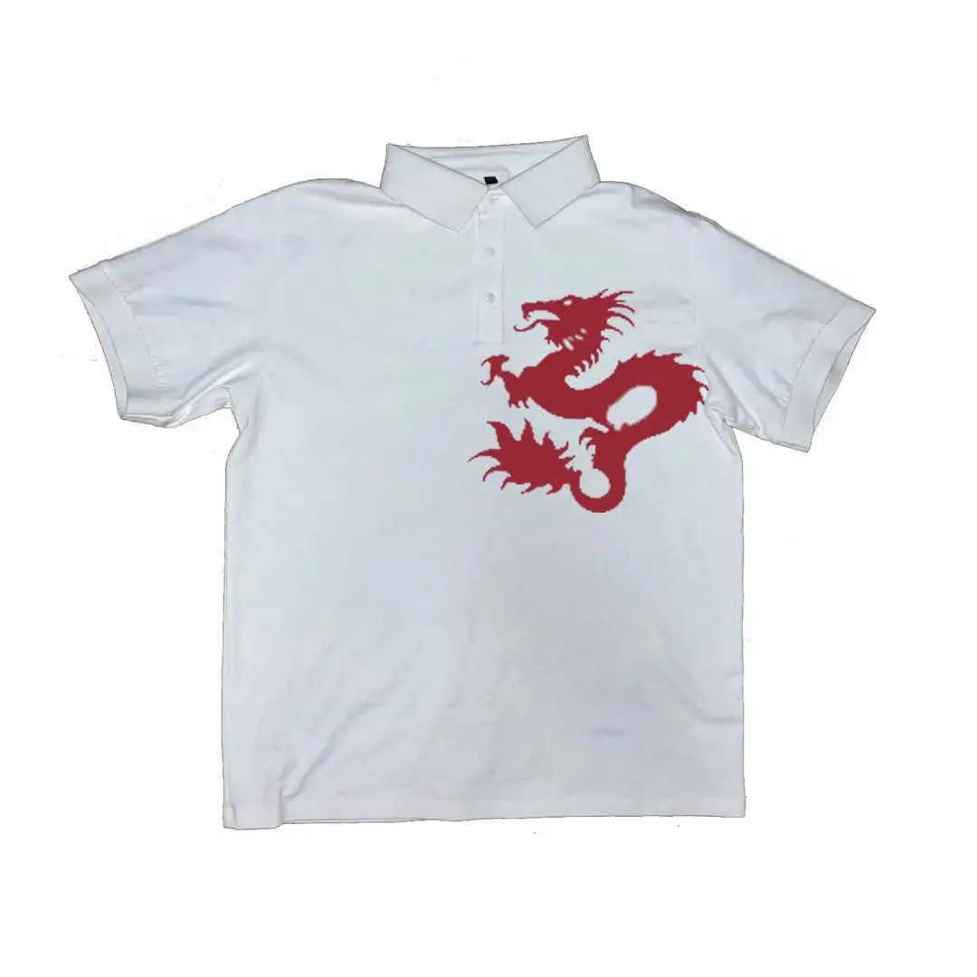 Herren Sommer Y2K Drachenmuster-Print Poloshirt Trendiges Herren-Kurzarm-Poloshirt im Gothic-Stil Street-Style-Outfit – Detail 4