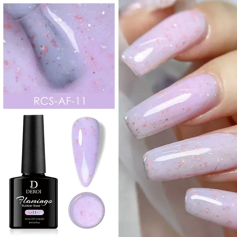 Deroi gomma colore Base Coat Glitter Clear Nude Pink vernice semipermanente Soak Off UV LED Nail Art accessori smalto Gel 8ml