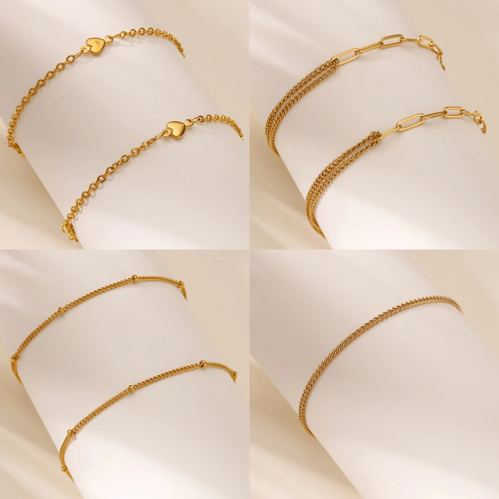 Stainless Steel Chain Anklet Bracelet Gold Color Anti Fading Foot Anklets Summer Beach Vacation Accessories Simple Jewelry Gift