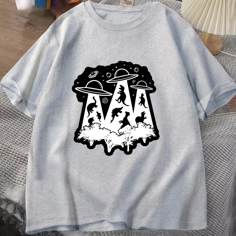 2026 Aliens Capture Dinosaurs Printed T-Shirts Women Men Short Sleeve Funny Round Neck Tee Shirt Casual Summer Comfortable Tops