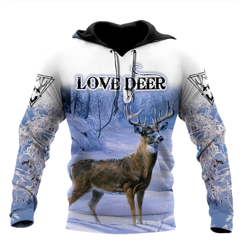 SpNew Fashion Men's Fashion Hunting Loose Hoodie Large 3D Printed Animal Deer Super Large Hoodie Fashion Enthusiast