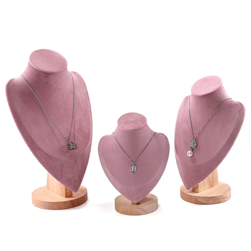 Pink Velvet Necklace Jewelry Display Model Bust Stand for Home