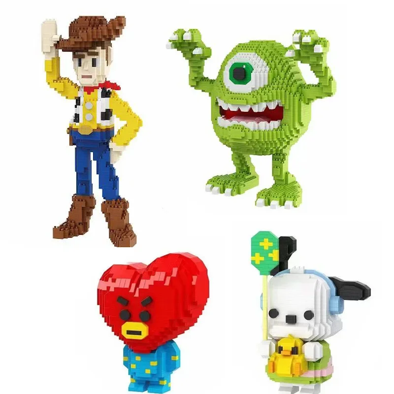 Toy Story Woody Micro Building Block Mike Anime Pochacco Sanrio Assembled 3D Model Mini Brick Figures Toys For Christmas Gift