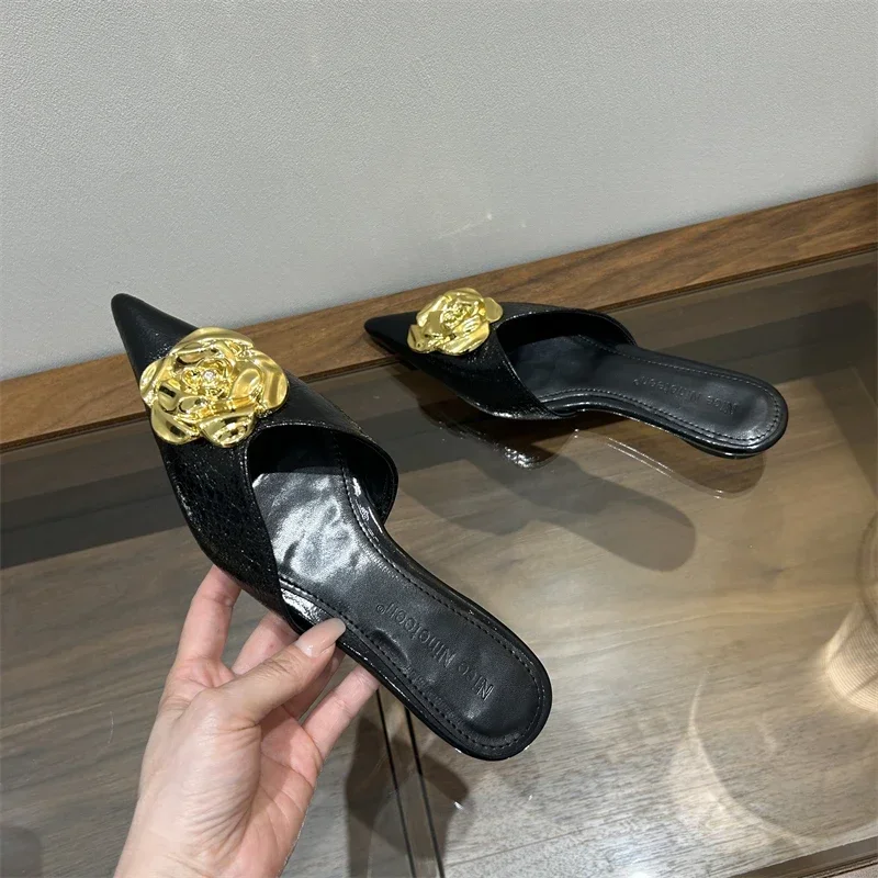 Zapatillas de tacón alto con punta estrecha para mujer, zapatos de tacón sexis con flores para fiesta, zapatillas de tacón fino para mujer