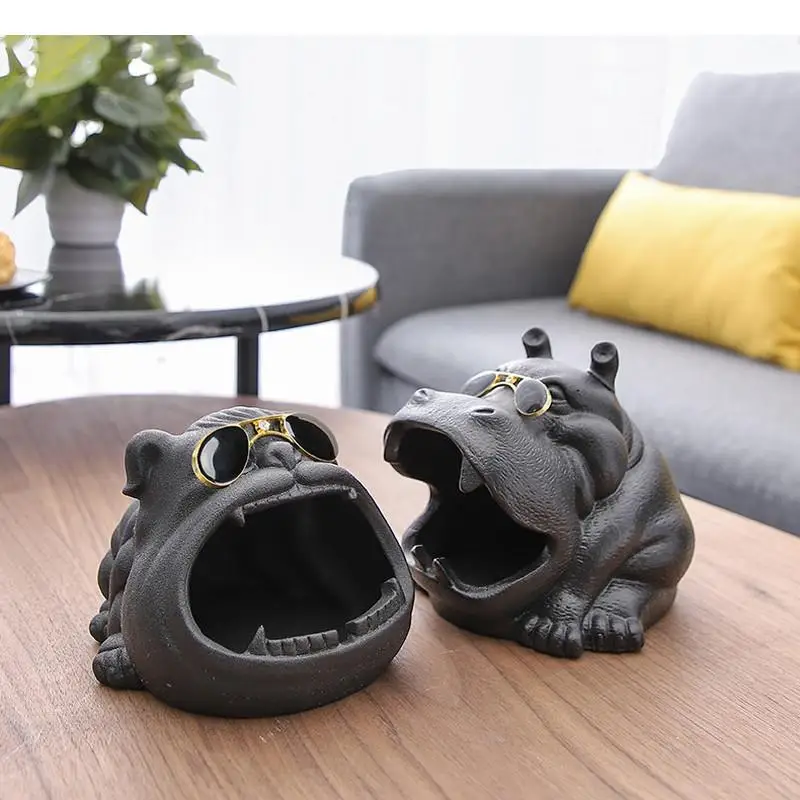 Cartoon Dog/hippo Ceramic Ashtray Anti-fly Ash Storage Box Decorative Ornaments Soot Tray Decoration Furnishing Crafts