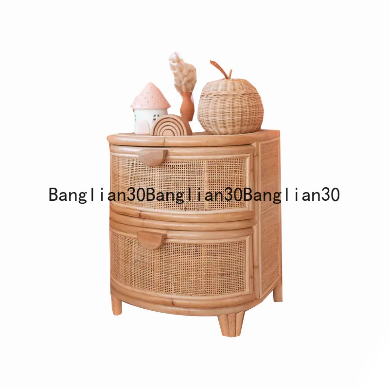 Square Pier Bedside Rattan Simple  Handmade Small Side Table Ins B&B Storage Sideboard