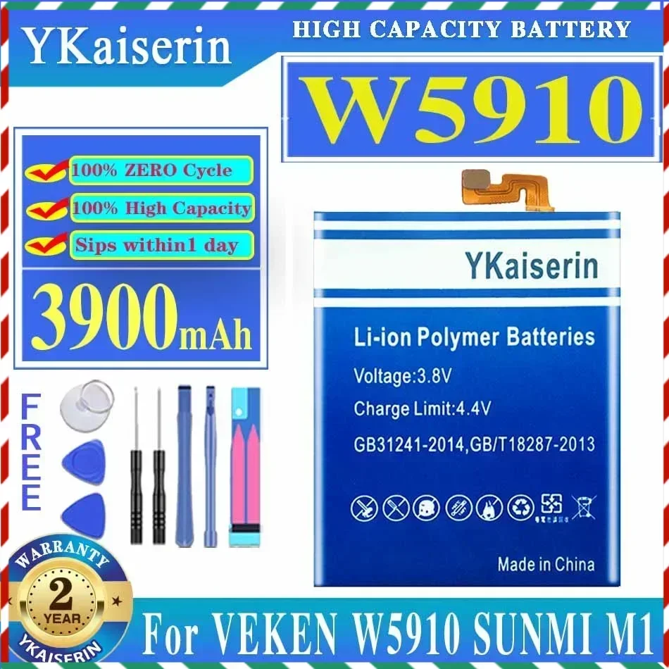 YKaiserin Battery W 5910 3900mAh For VK VEKEN W5910 SUNMI M1 Mobile Phone Bateria + Free Tools