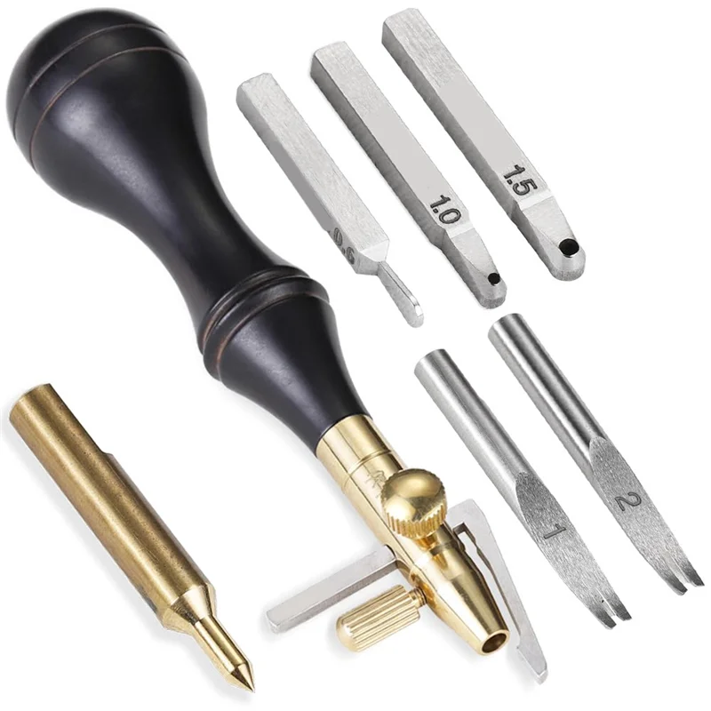 2025 Trend 6 In 1 Leather Groover Tool, With Adjustable Stitching Groover, Leather Carving Cutting Tools, Leather Working Tools