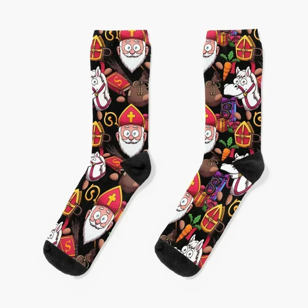 

Saint Nicholas Pattern Socks kawaii winter gifts floral retro Women's Socks Men's