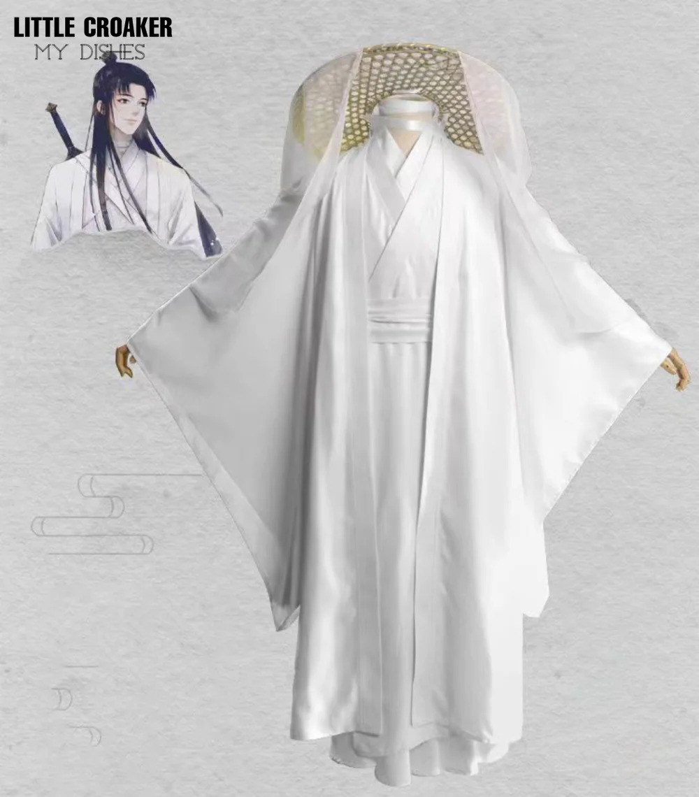 

Anime Tian Guan Ci Fu Xie Lian Cosplay Costume Wigs Bamboo Hat Prop White HanFu Outfit Halloween Costumes for Men and Women