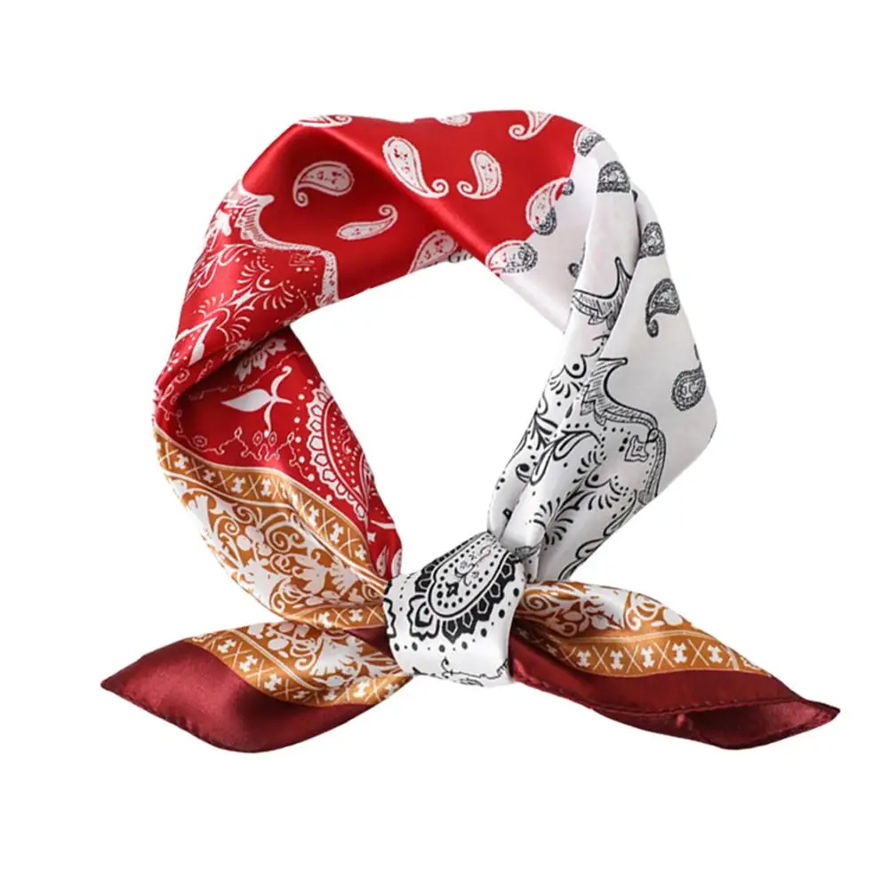 두 가지 색상 목 머리 스카프 캐슈 꽃 Hijab 스카프 귀여운 페이즐리 스퀘어 스카프 실크 새틴 DIY 장식 두건 머리 스카프