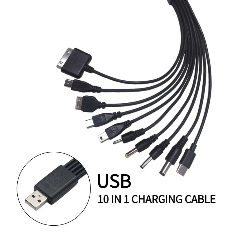 Universal USB A to Multi Ports Phone Charging Cable 10 in 1 Multi Head Charger Cable for Samsung Xiaomi Huawei Google OPPO Vivo