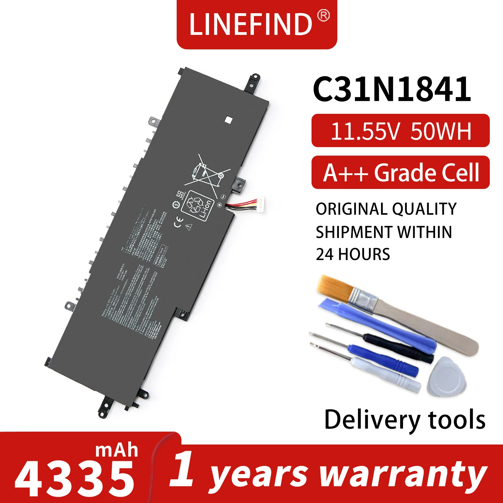 

LINEFIND C31N1841 Laptop Battery For ASUS ZenBook UX334FL UX333FAC UX433FL UX433FLC UM433DA UM433IQ UM434DA UM434IQ 11.55V 50WH