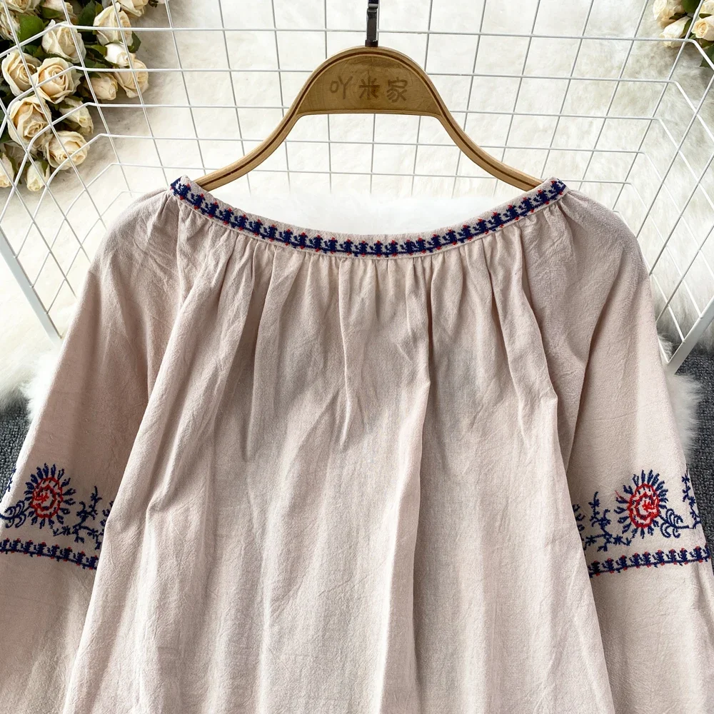 Chic Sweet Embroidery Tassels Long Sleeve Loose Blouse Elegant French Fashion Sexy Shirt Spring Autumn Women Crop Top