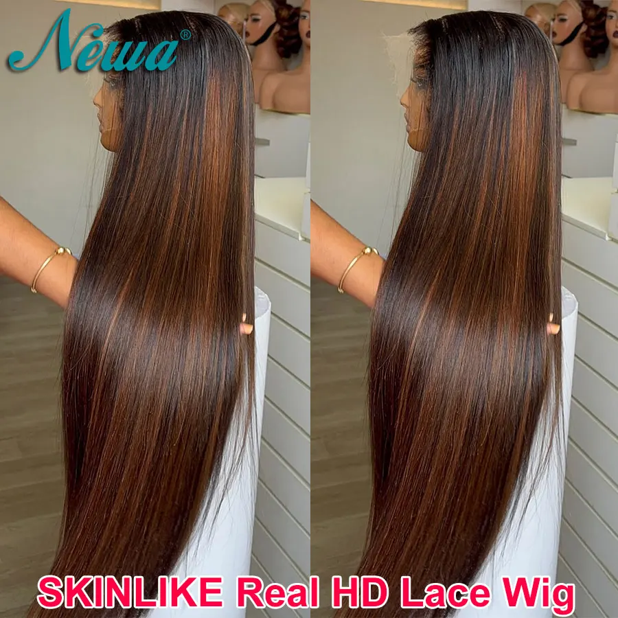 

Newa Hair Straight Highlights Colored Human Hair 13x6 HD Lace Frontal Wig Ultra Thin HD Lace Melt Skins Glueless HD Closure Wigs
