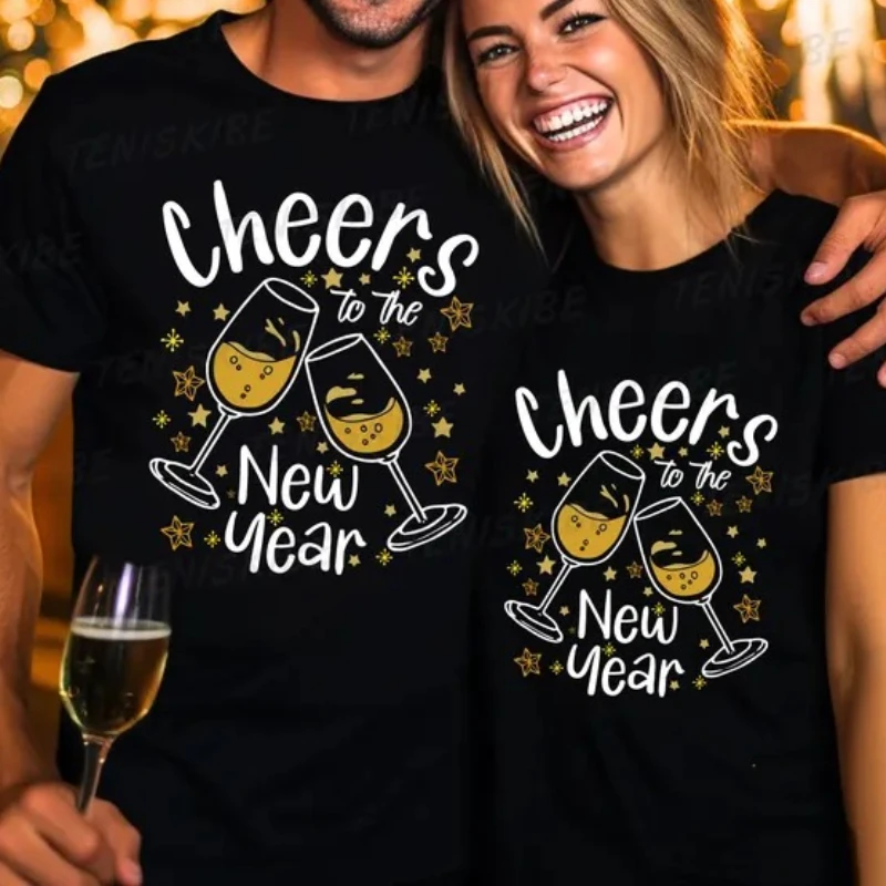 

Cheers To The New Year's Crew Eve Family Matching Couple Party Unisex Printed T-shirt Tops Crewneck Cotton Street Fashion Shirt