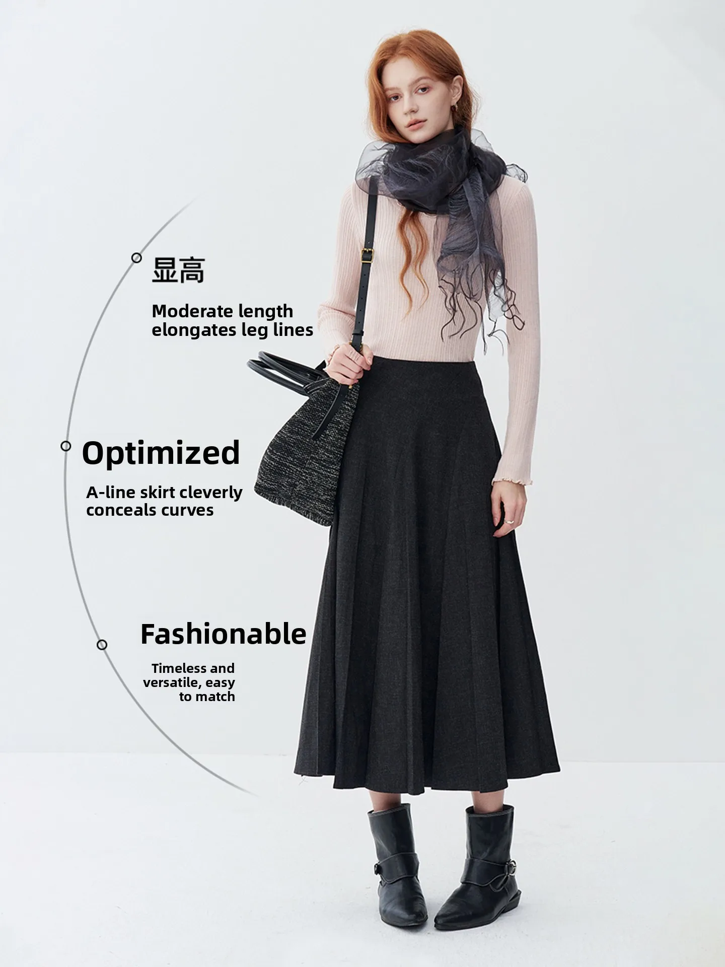 High Waist A-Line Midi Skirt Women's Autumn Winter Fashion Slimming Pleated Skirt Comfortable Breathable Skin-Friendly Korean...