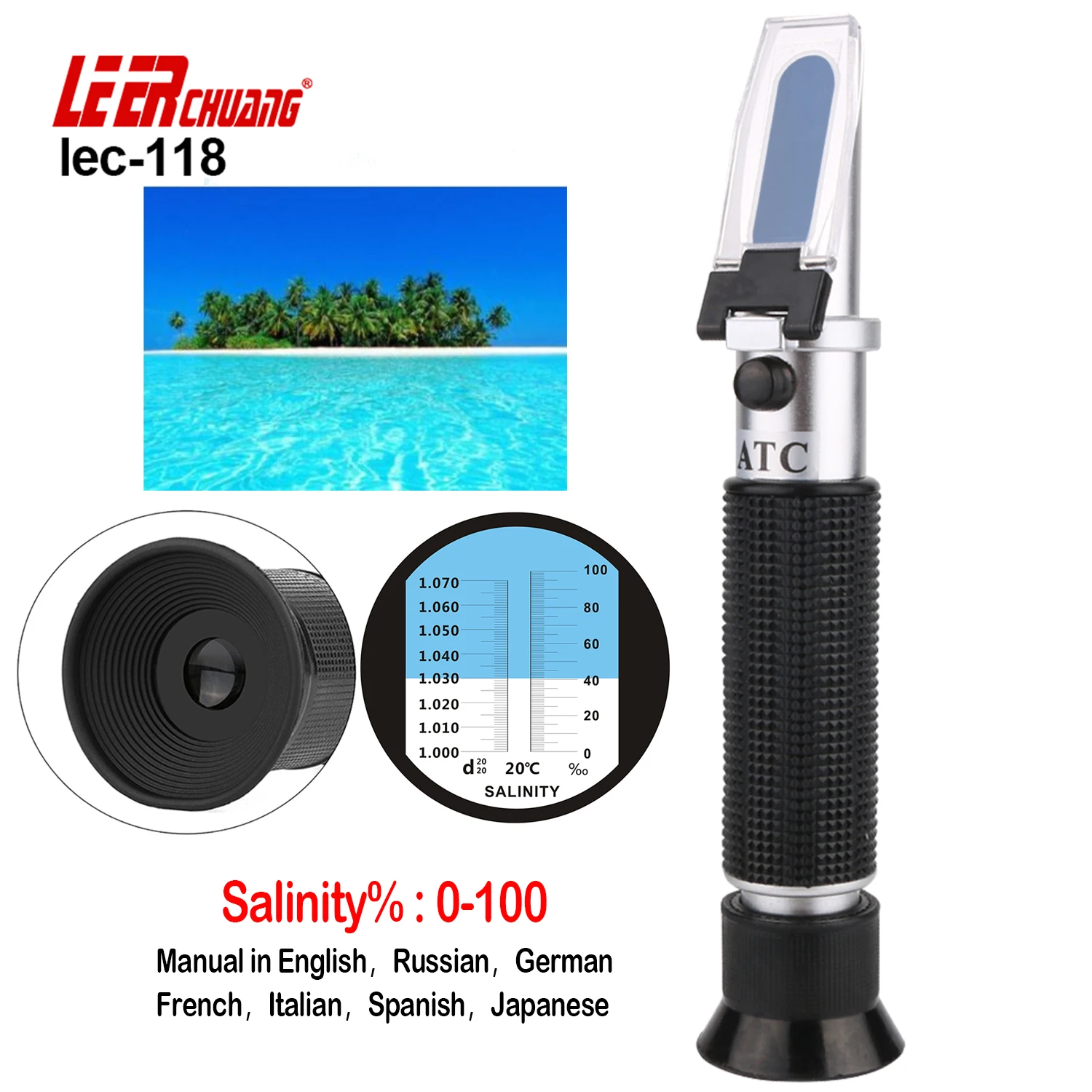 

LEERCHUANG Portable Refractometer for Saltwater Aquarium Seawater Pool Salinity Tester Refractometer Hydrometer Salinity Meter