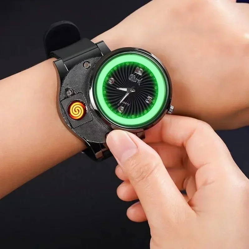 New Windproof Watch Tungsten Lighter Creative Multifunctional Luminous Watch Lighter Men's Gift Wholesale