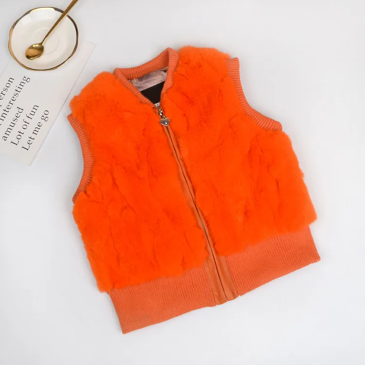 Chaleco de piel de conejo auténtica Natural cálido para otoño e invierno, abrigo corto, ropa para niños y niñas, Tops Kawaii de piel para mujeres