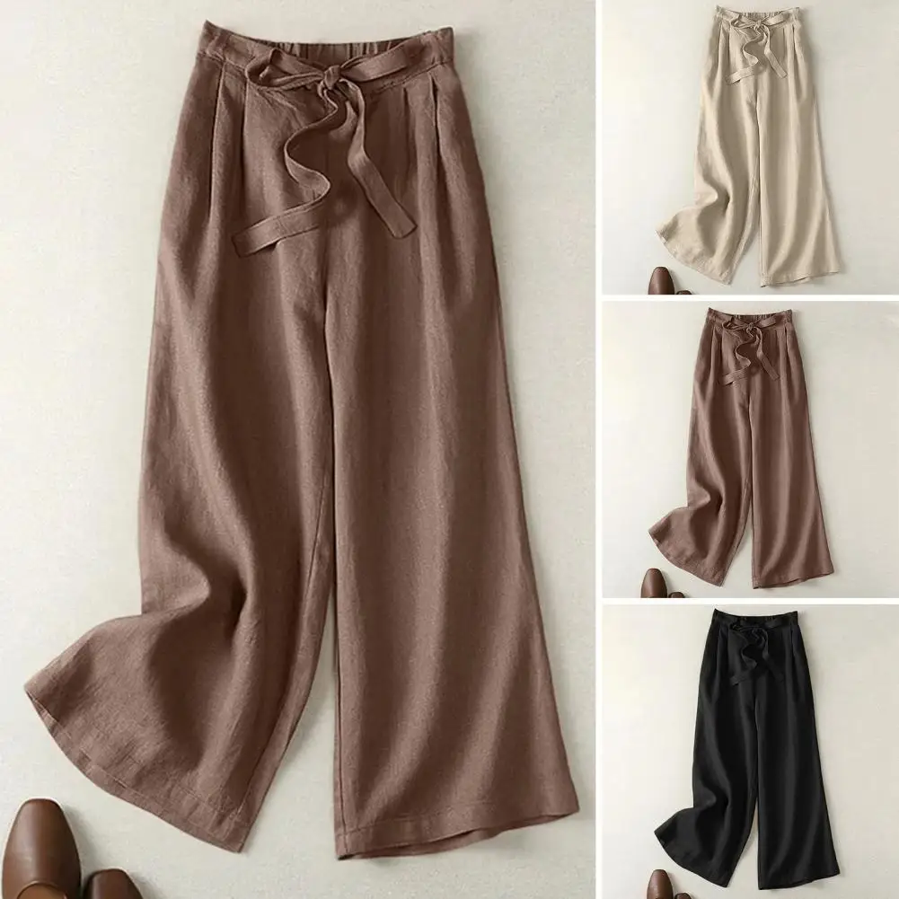 Wide Leg Pants with Elastic Waist Stylish Women's Wide Leg Pants High Waist Elastic Waist Solid Palazzo Trousers for Work Travel