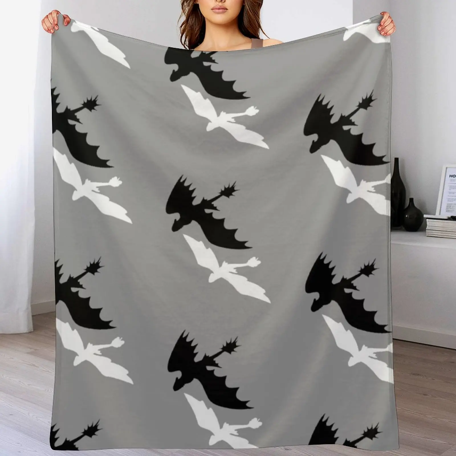 night fury and light fury silhouette Throw Blanket Blankets Sofas Of Decoration cosplay anime decorative Blankets