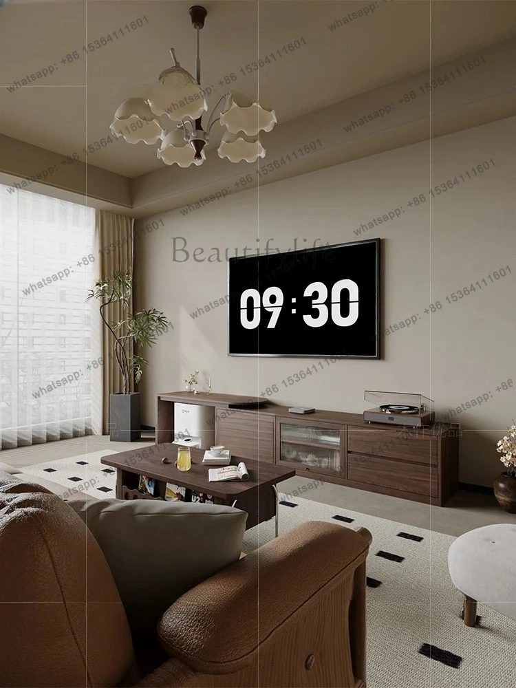 Solid Wood TV Cabinet Floor-standing Living Room Home Storage Extendable Foldable
