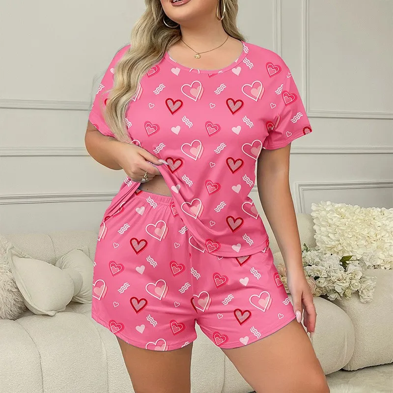 

Новая летняя одежда, пижамный комплект с принтом сердца, повседневная домашняя одежда, 2 предмета, женская домашняя одежда с короткими рукавами