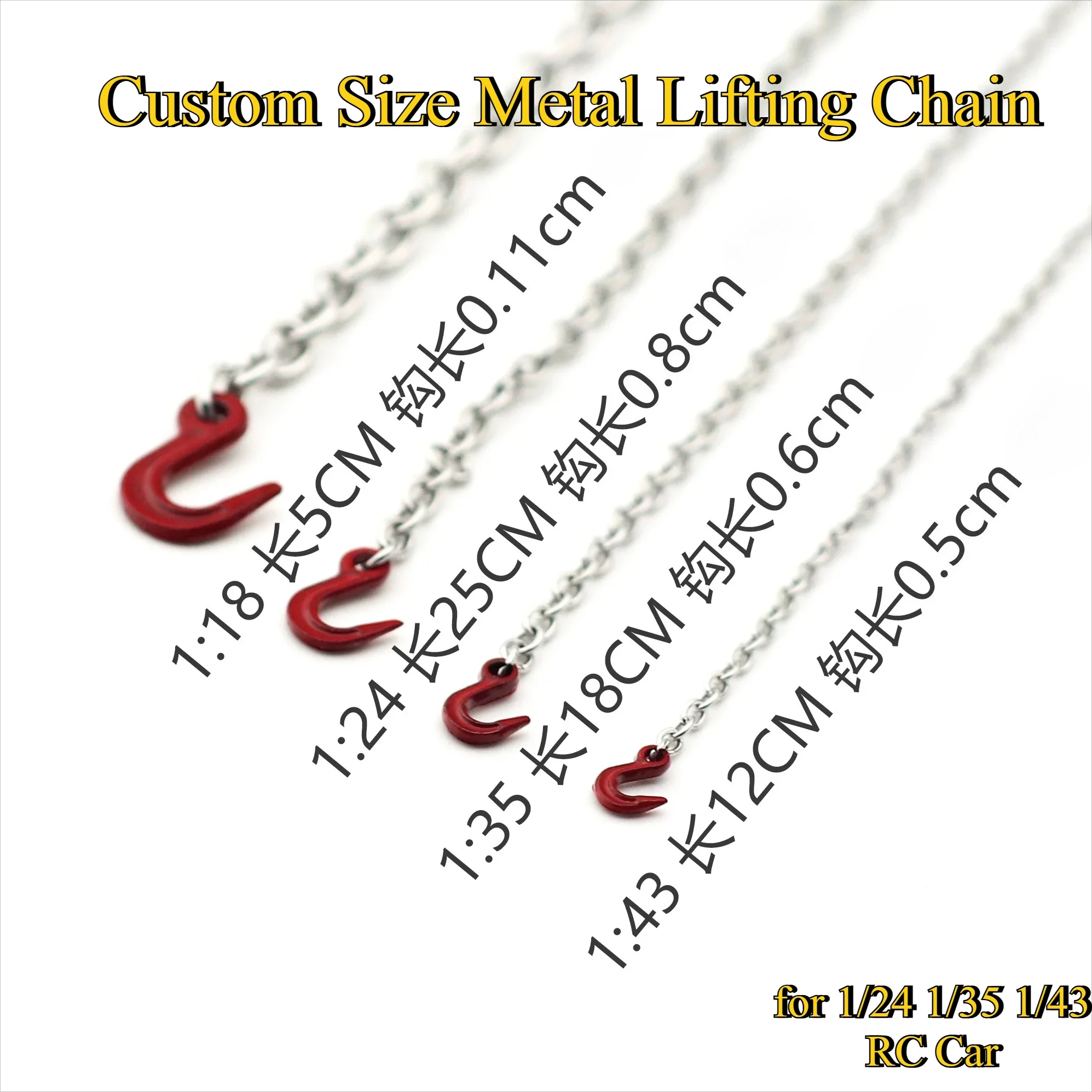 For 1/24 1/35 1/43 RC Crawler Custom Size Metal Double Hook Lifting Chain Upgrade Parts Universal Scale RC Car Decor Accessories
