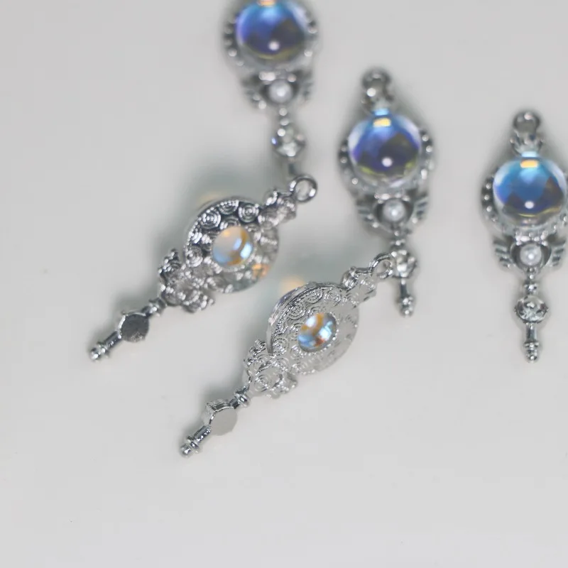5PCS DIY jewelry accessories personalized alloy key moonstone cat's eye stone necklace bracelet pendant accessories image 3
