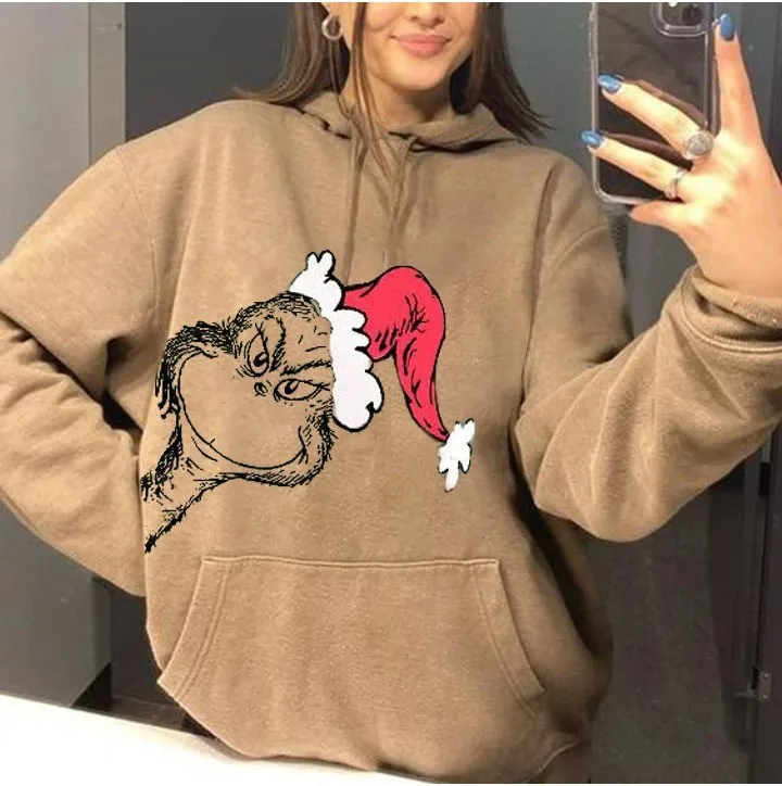 

2025 Autumn winter hoodies,european and american tops,christmas style new print,solid color women's hooded sweater shirt