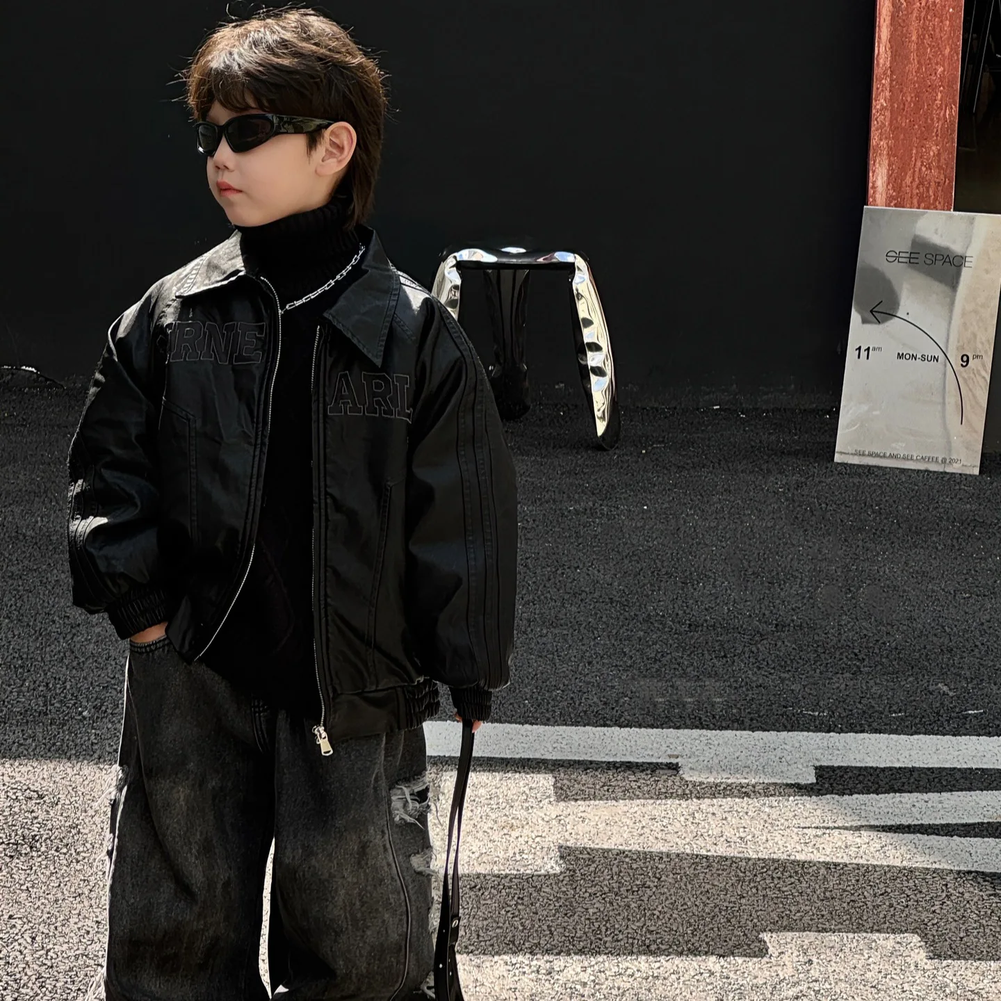 

2024 Winter Children Boys Leather Coats Vintage Thicken Solid 1-10Y Boys Outerwear Turndown Collar Zipper Toddler Boys Jackets