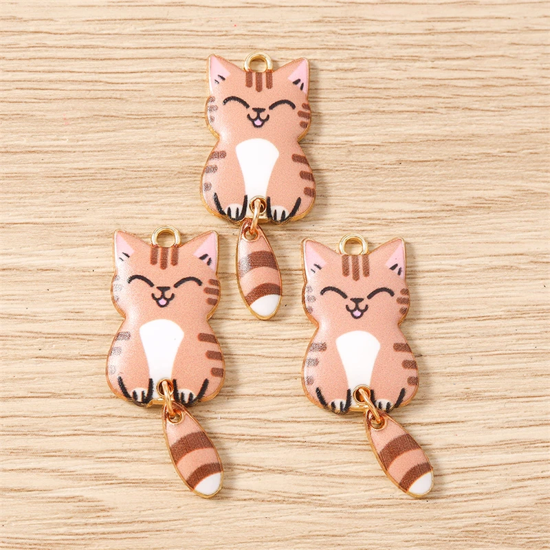10 Stück 16x39mm Cartoon Emaille Tier Katzen Charms Anhänger zum Basteln von Halsketten, Ohrringen, Armbändern, DIY-Handwerk, Schmuckzubehör – Detail 5